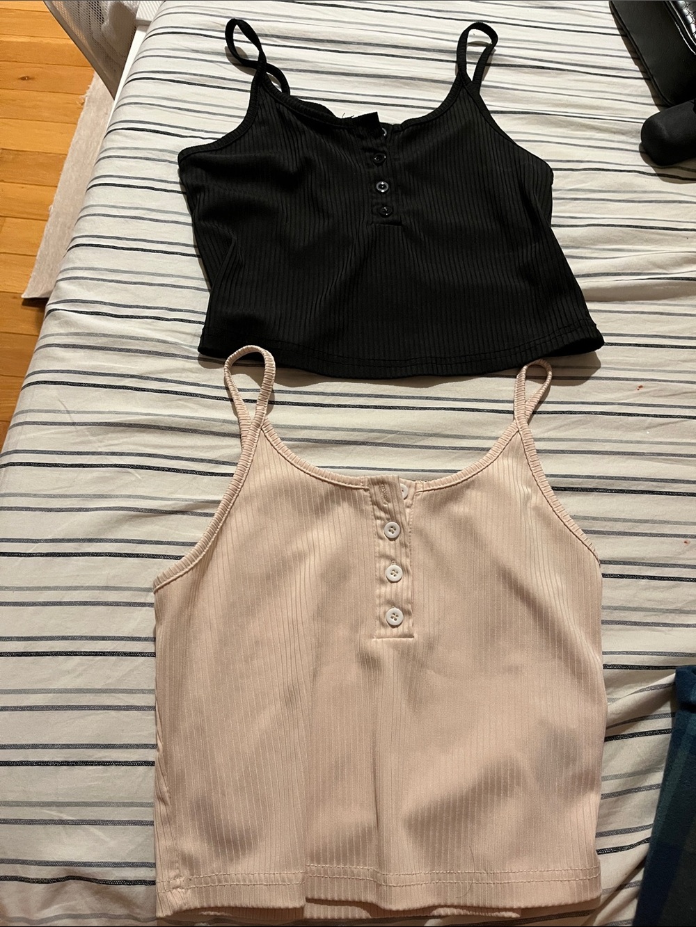 SHEIN Black & Light Pink Ribbed Henley Camisole Duo
